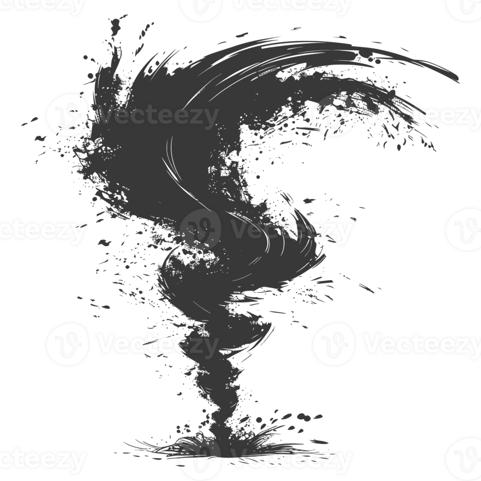 AI generated Silhouette Tornado whirlwind black color only png