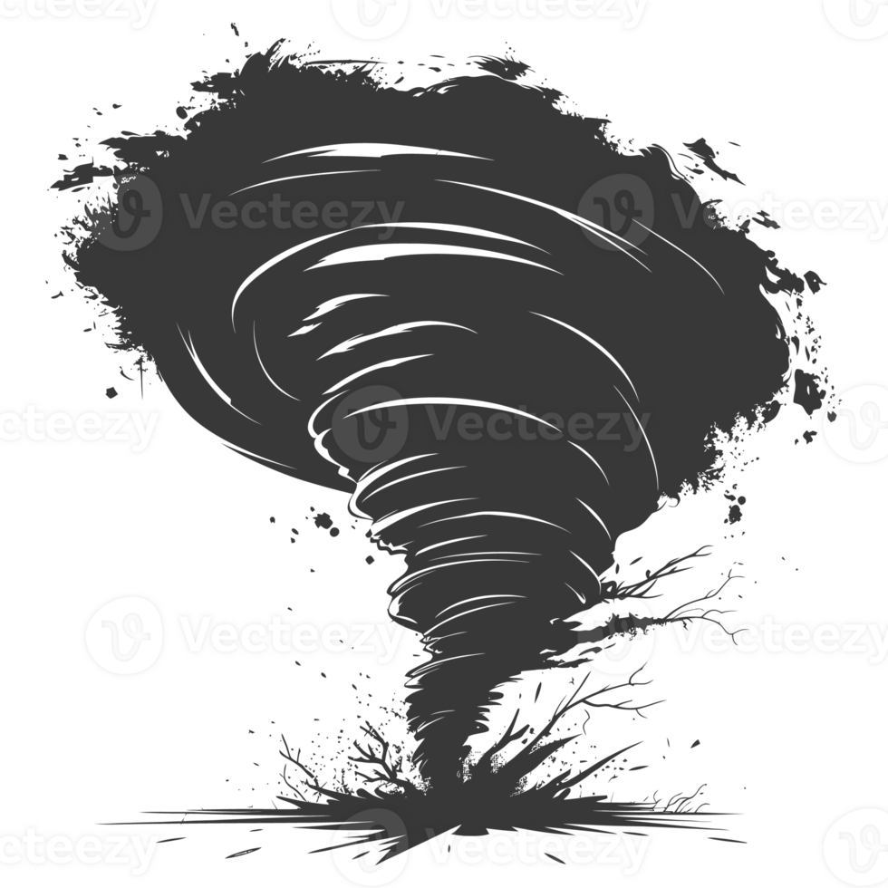 AI generated Silhouette Tornado whirlwind black color only png