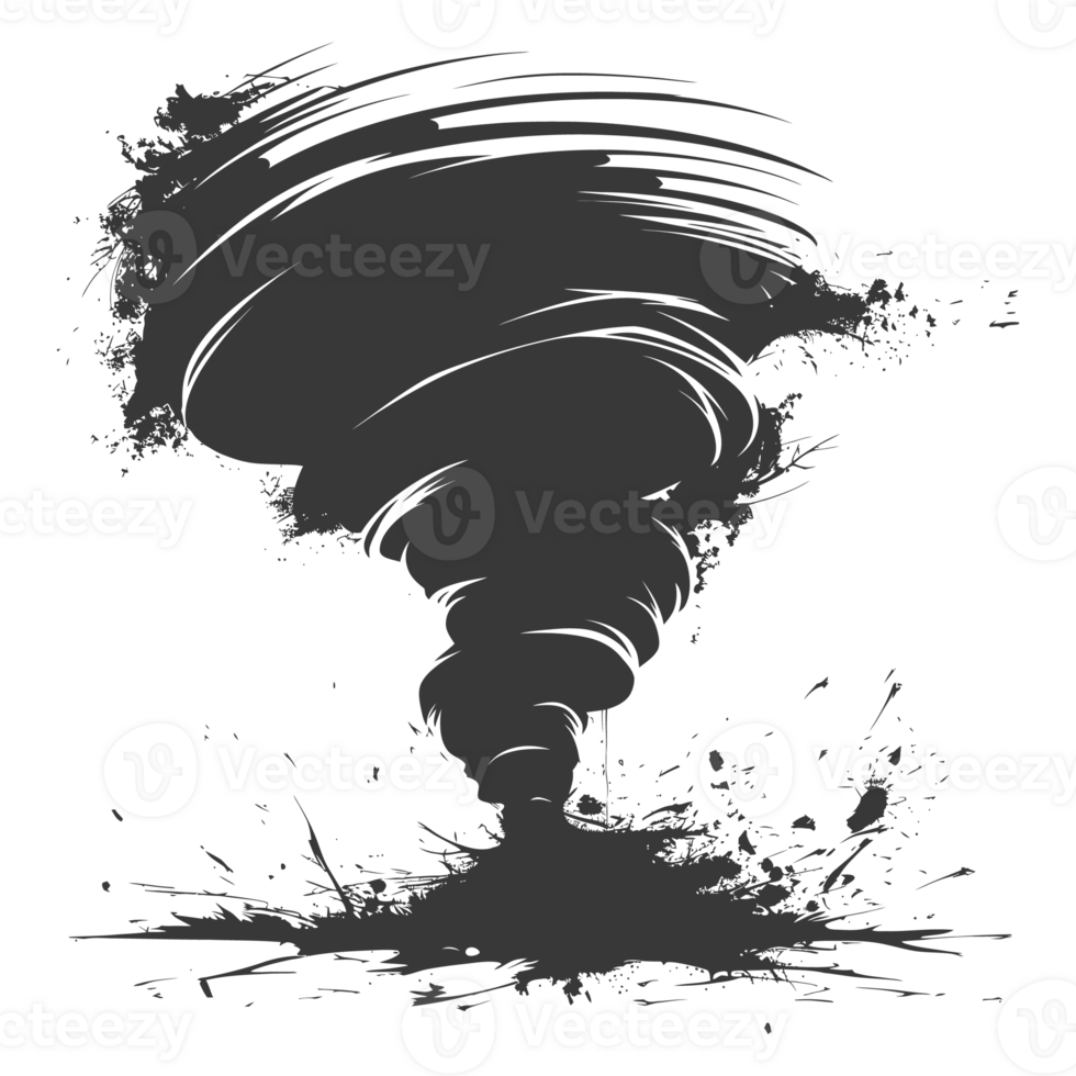 AI generated Silhouette Tornado whirlwind black color only png