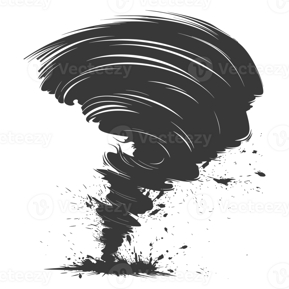 AI generated Silhouette Tornado whirlwind black color only png