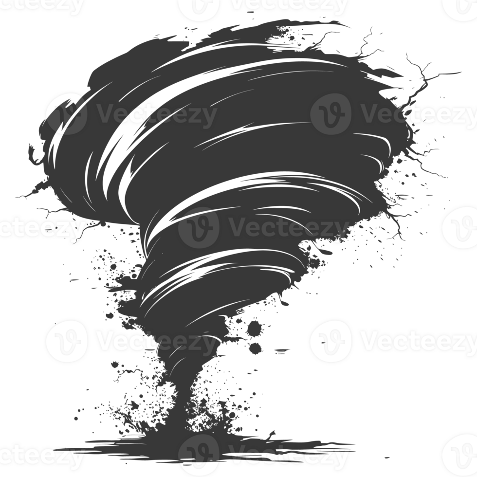 AI generated Silhouette Tornado whirlwind black color only png