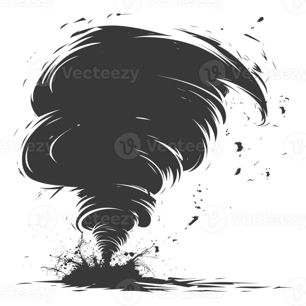 AI generated Silhouette Tornado whirlwind black color only png