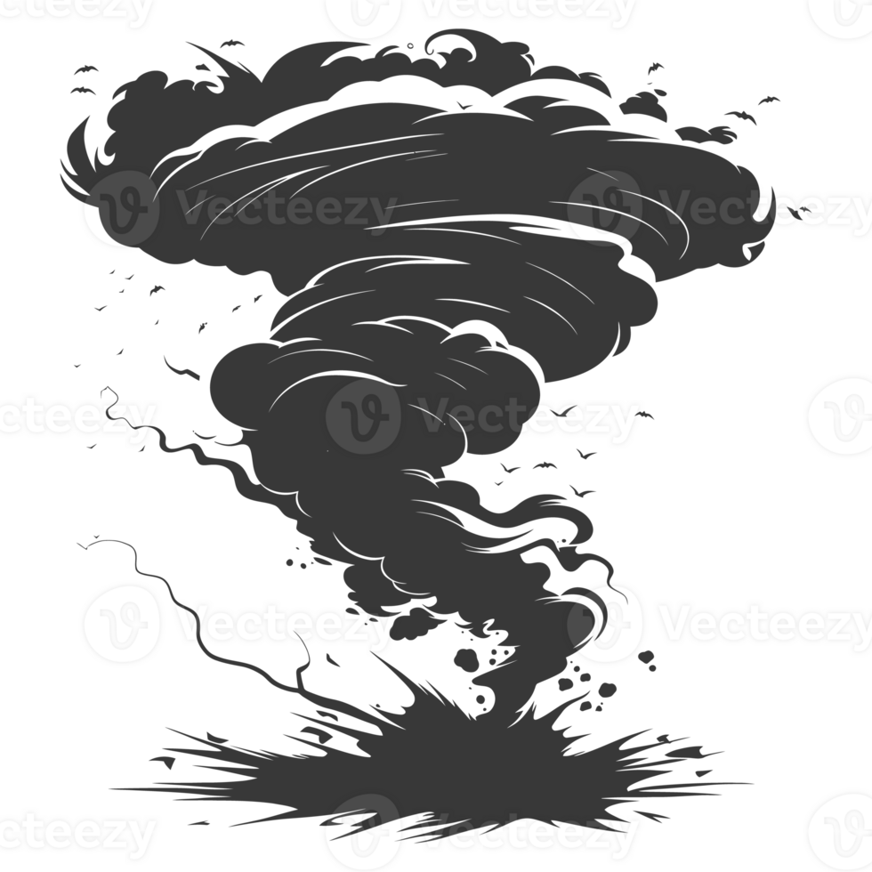 AI generated Silhouette Tornado whirlwind black color only png