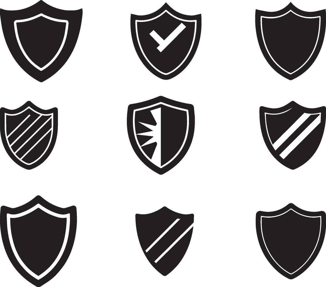 conjunto de negro proteger icono en aislado en blanco antecedentes. proteger símbolo vector
