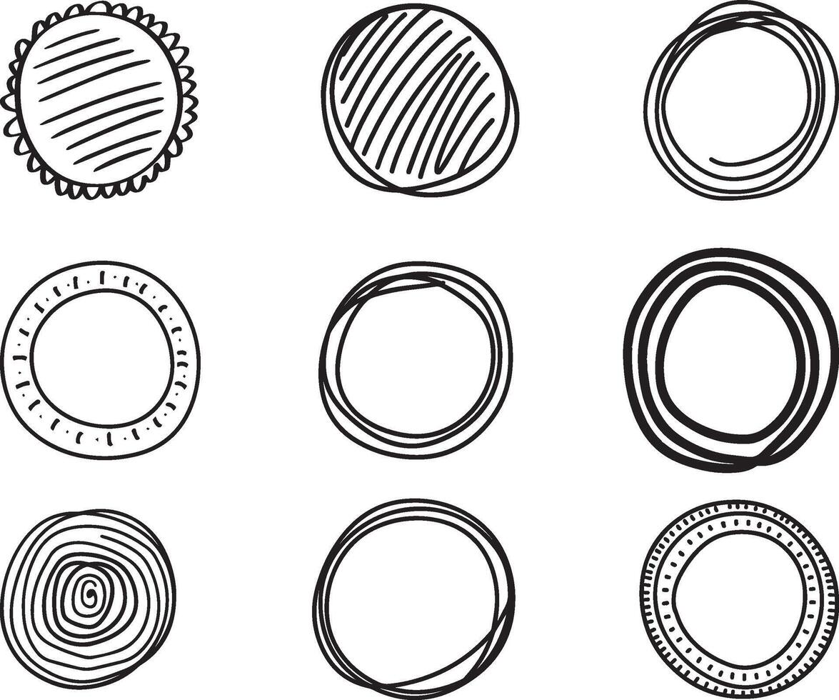 Set of Cute Hand Drawn Circle Shapes, vector on isolated white background