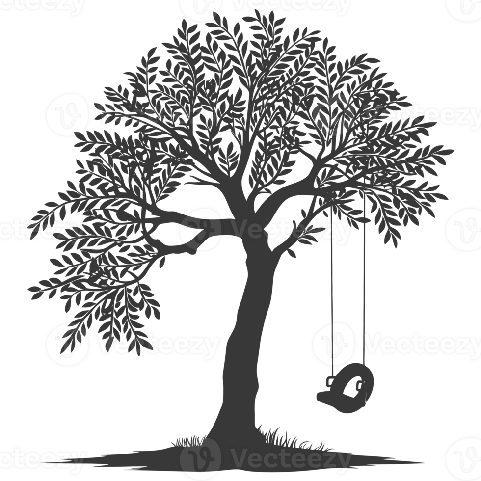 AI generated Silhouette Tree With A Tyre Swing black color only png