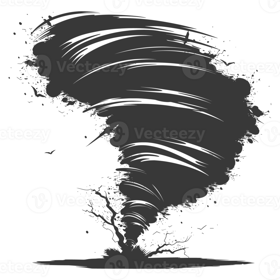 AI generated Silhouette Tornado whirlwind black color only png