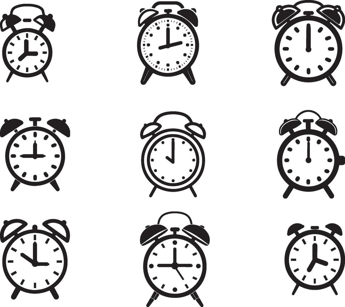 silueta conjunto de reloj vector icono, vector en aislado blanco antecedentes