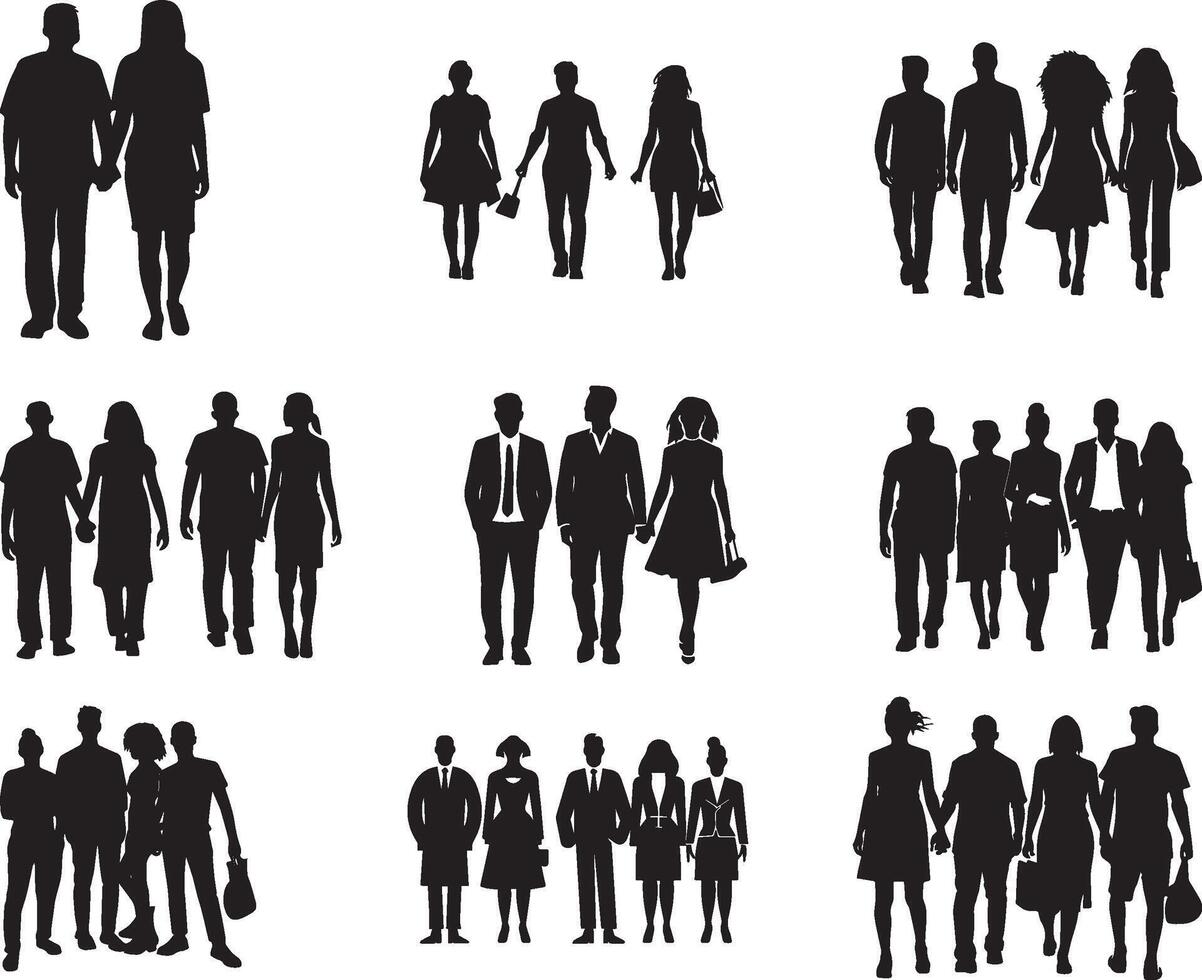 Set of Men and Women Silhouette Vector, on isolated white background vector