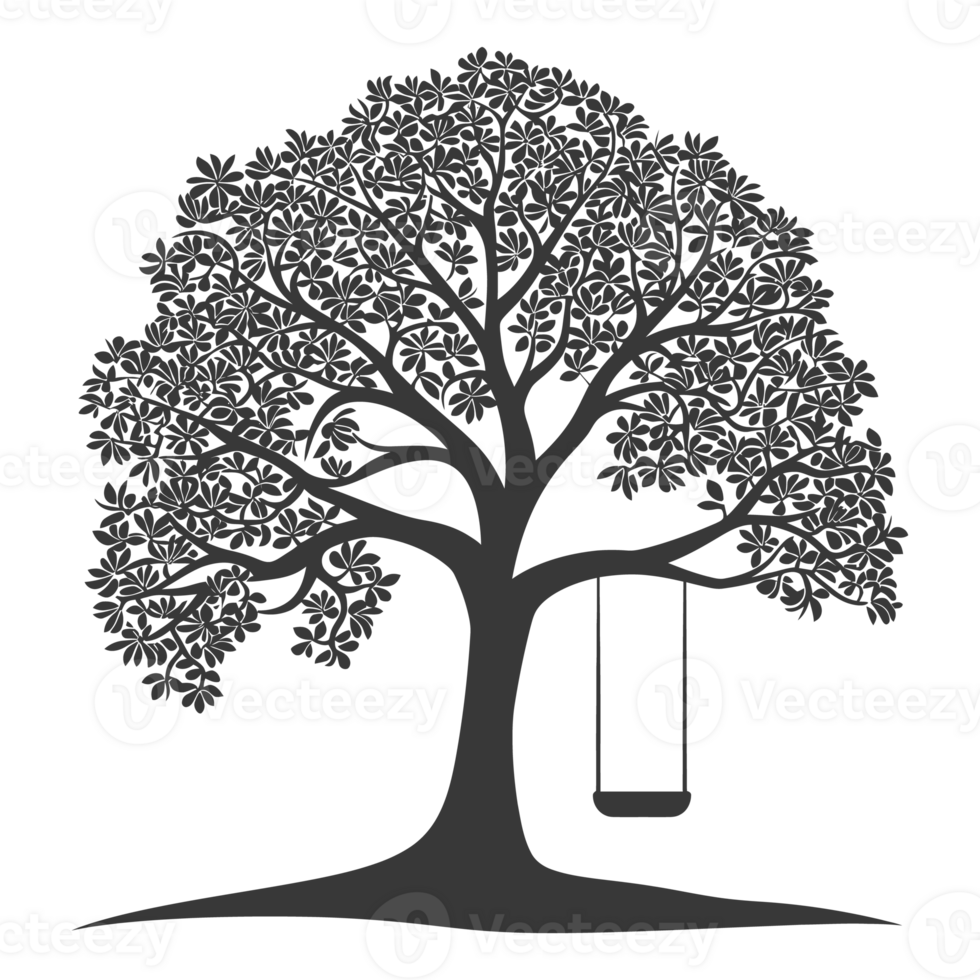 AI generated Silhouette Tree With A Swing black color only png