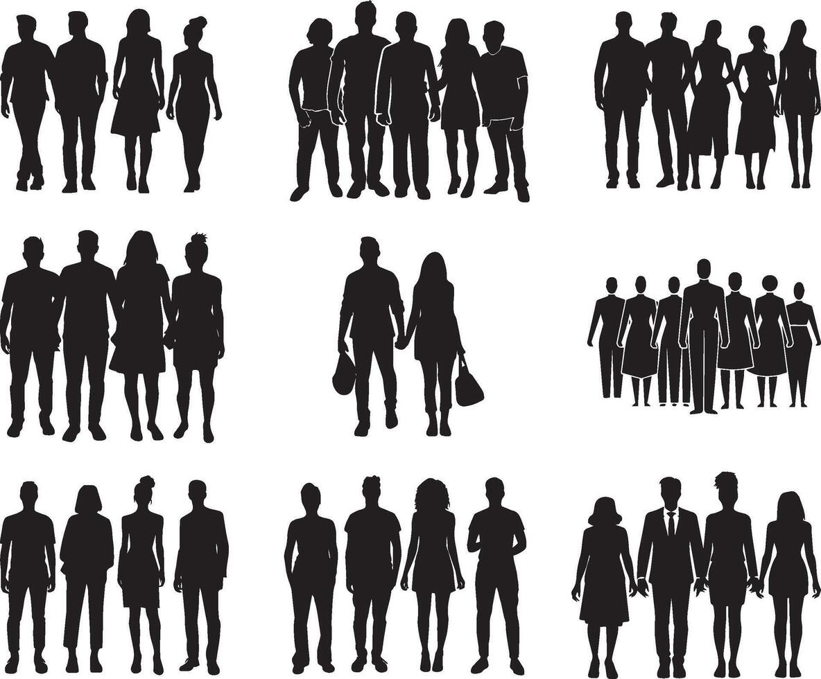 Set of Men and Women Silhouette Vector, on isolated white background vector
