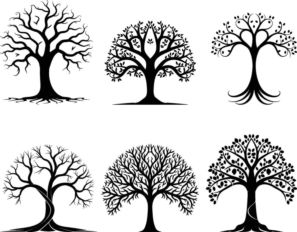 Set of Tree silhouette, vector isolated on white background