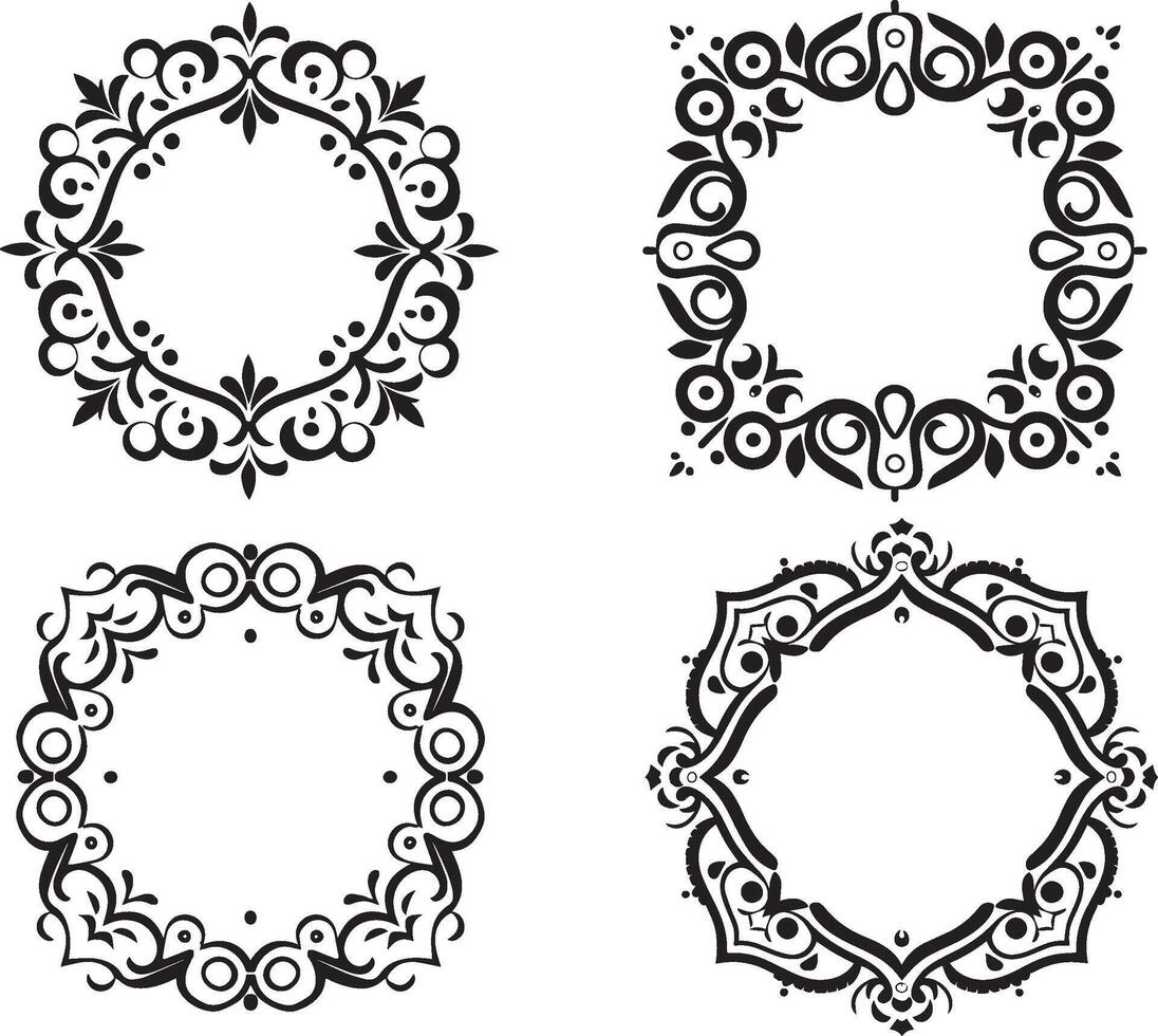 Black and white set of Decorative Vector Frame, on isolated white