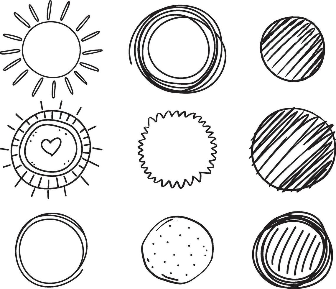 Set of Cute Hand Drawn Circle Shapes, vector on isolated white background