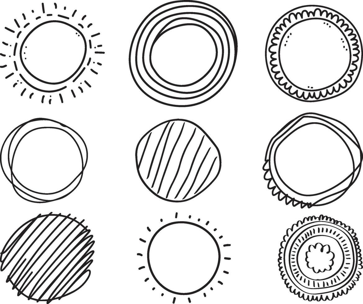 conjunto de linda mano dibujado circulo formas, vector en aislado blanco antecedentes