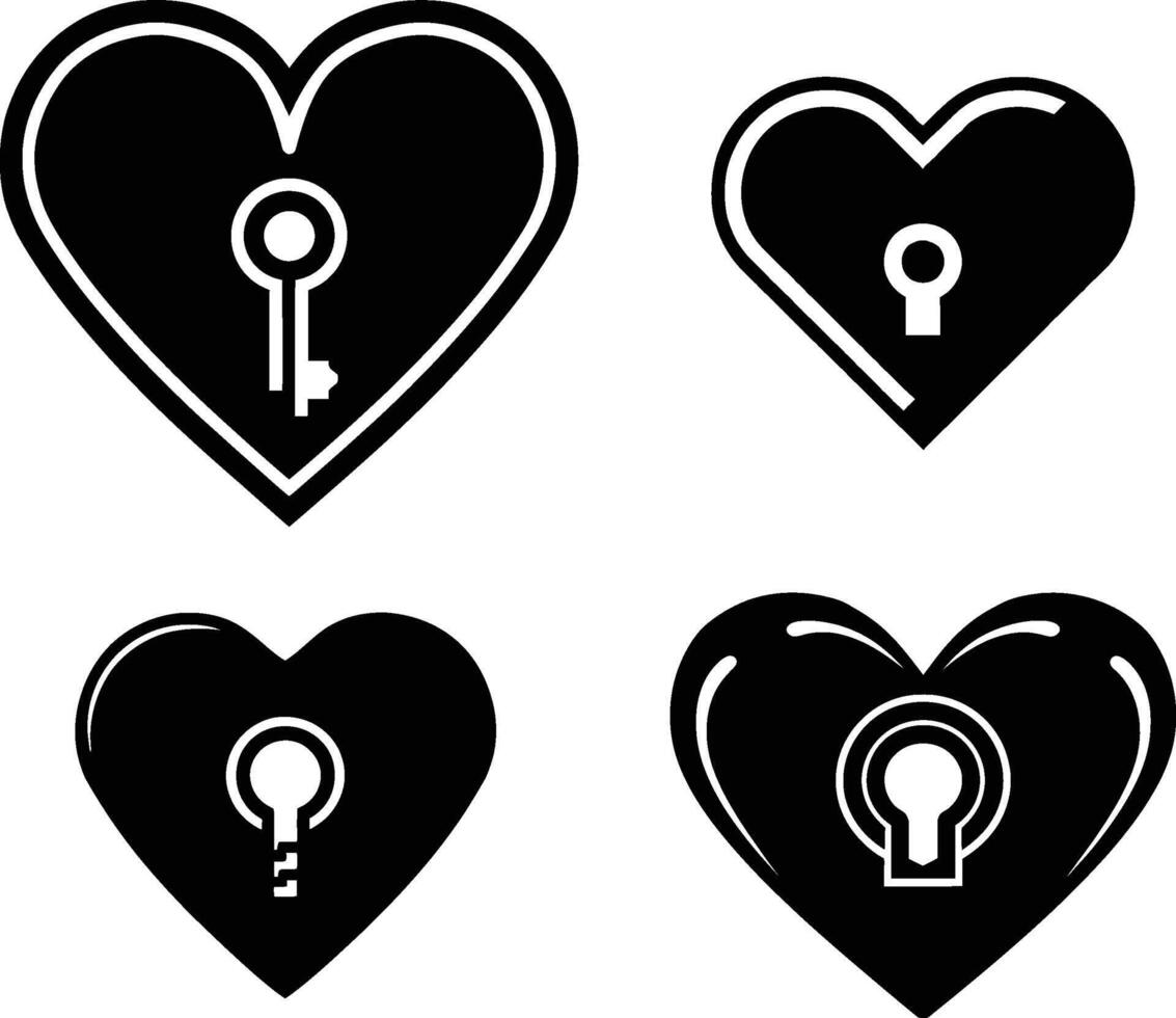 Set of Heart icon. Heart with keyhole. Vector on isolated white background