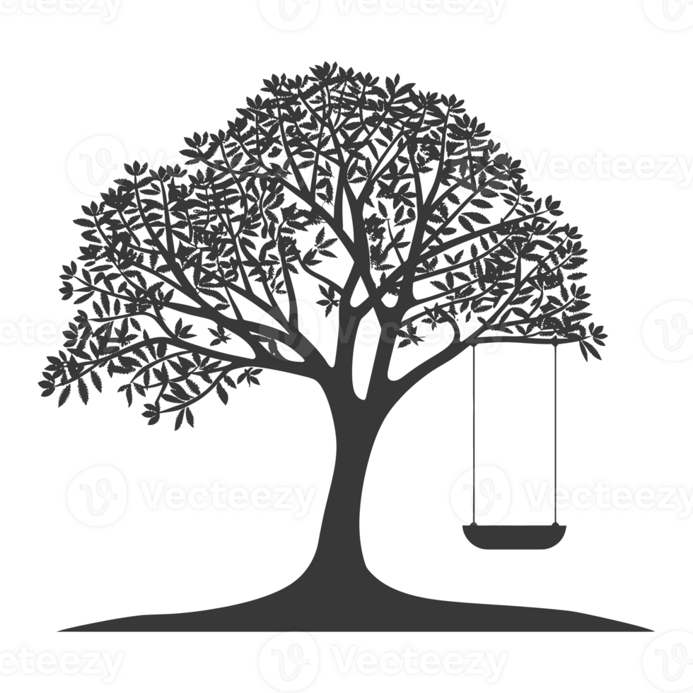 AI generated Silhouette Tree With A Swing black color only png