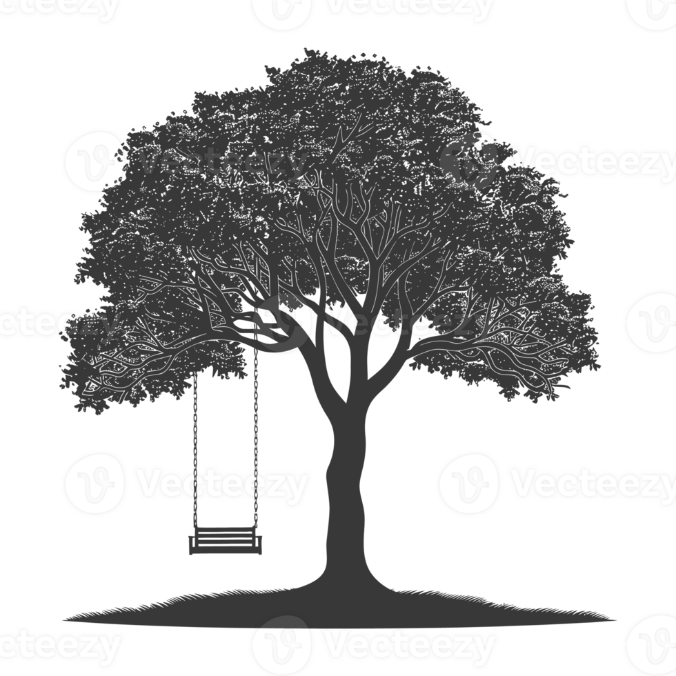 AI generated Silhouette Tree With A Swing black color only png