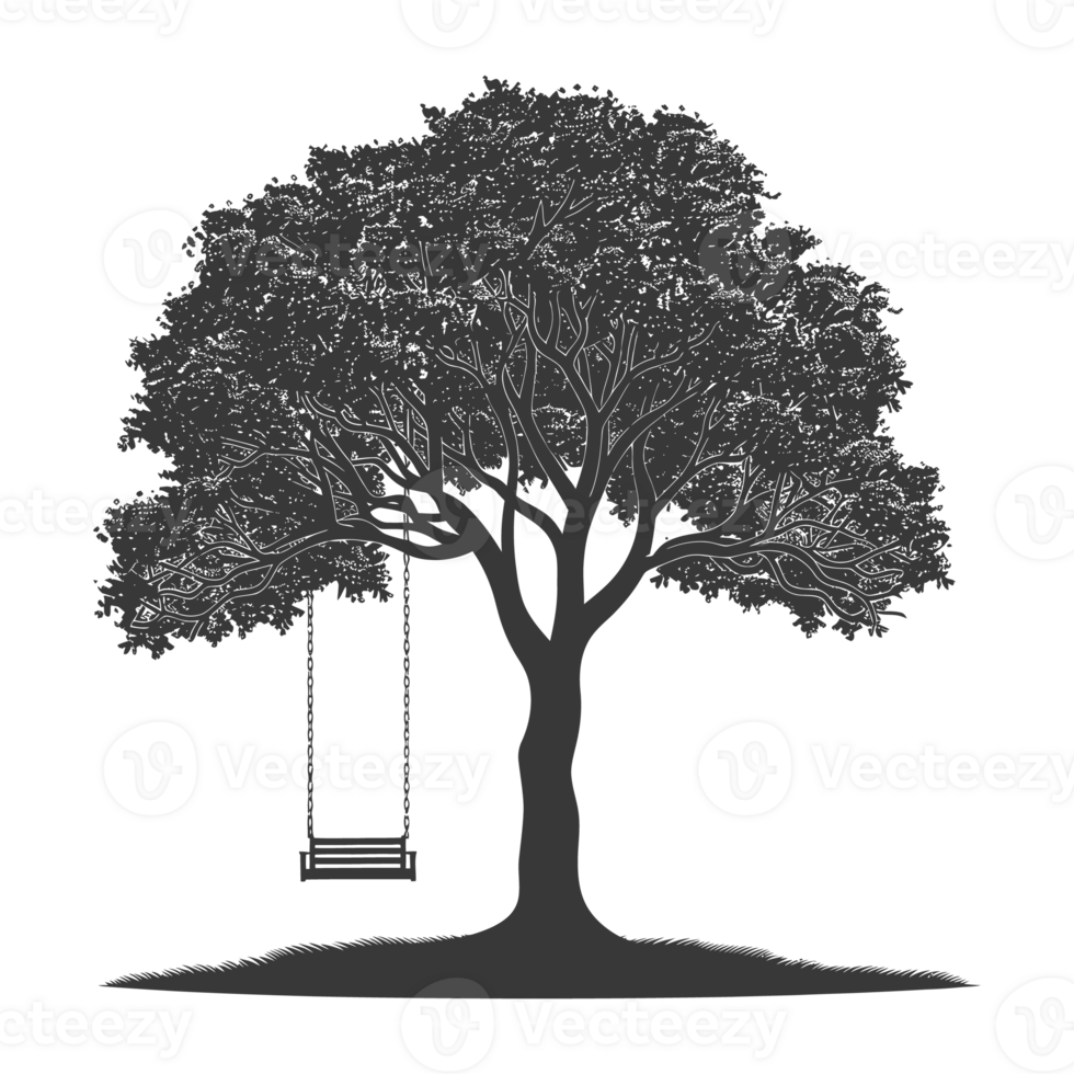 ai genererad silhuett träd med en gunga svart Färg endast png