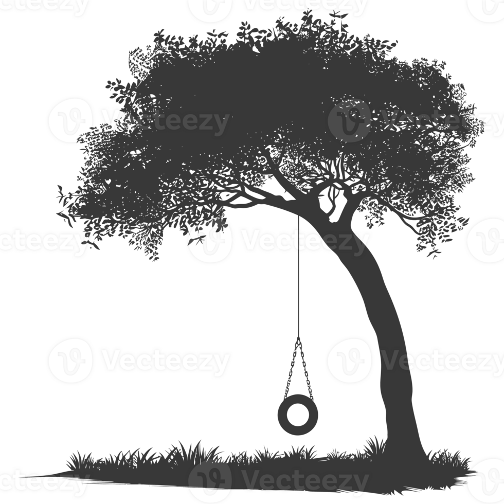 AI generated Silhouette Tree With A Tyre Swing black color only png