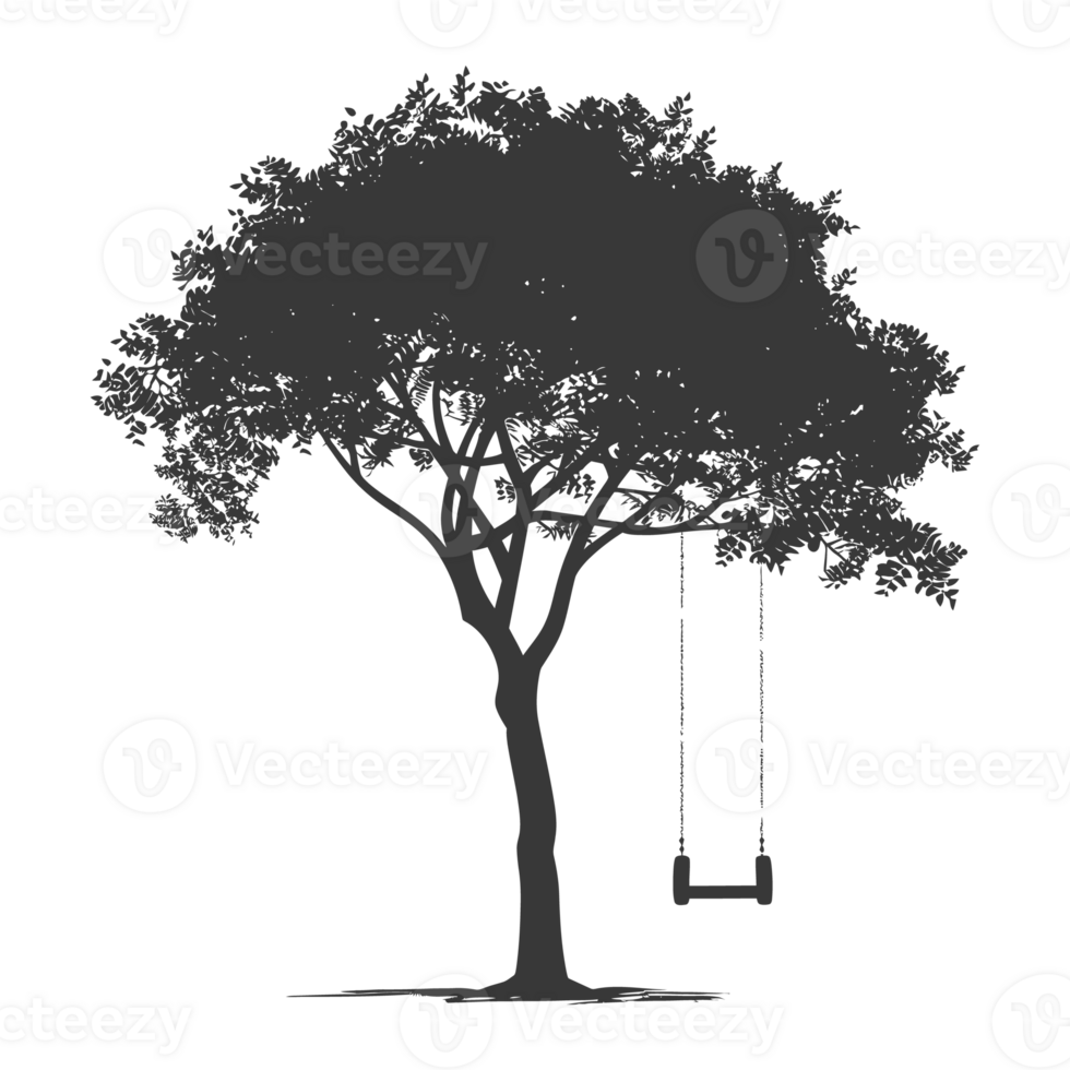 AI generated Silhouette Tree With A Tyre Swing black color only png