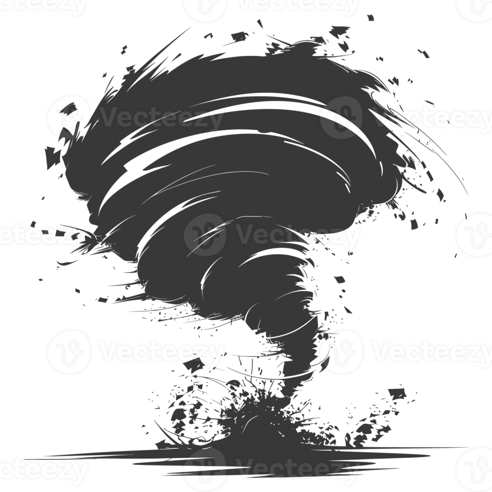 AI generated Silhouette Tornado whirlwind black color only png