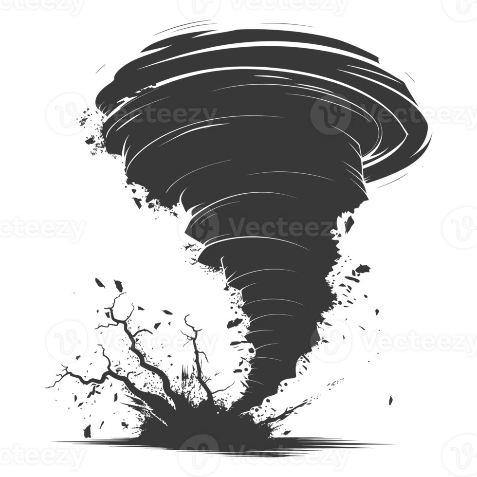 AI generated Silhouette Tornado whirlwind black color only png