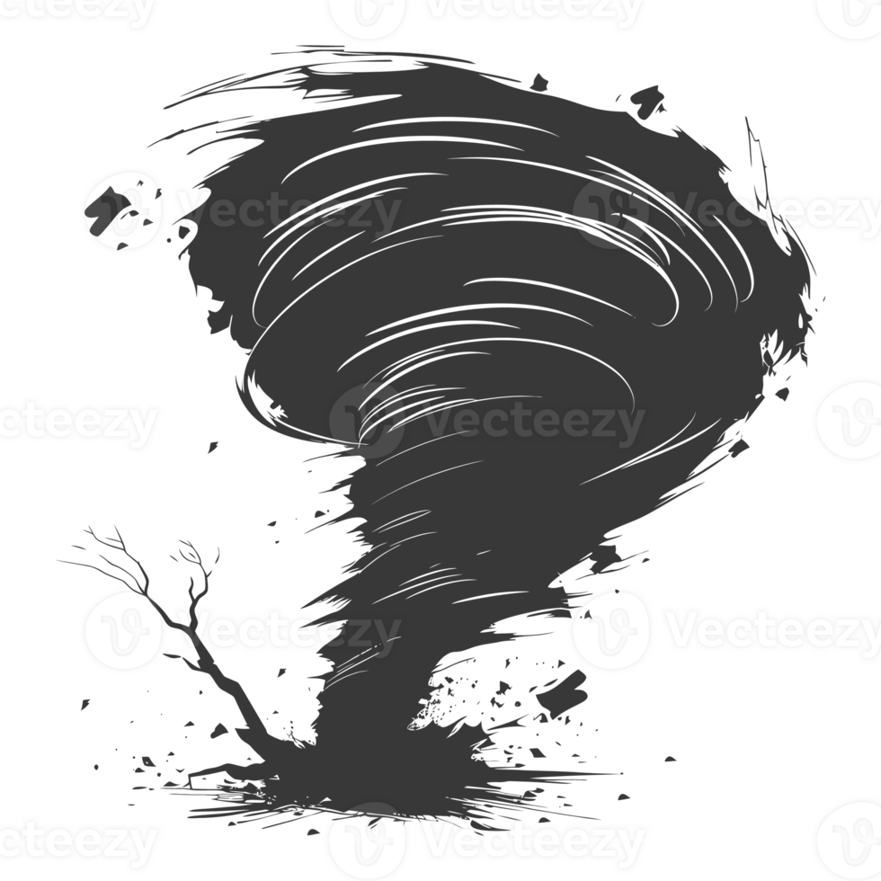 AI generated Silhouette Tornado whirlwind black color only png