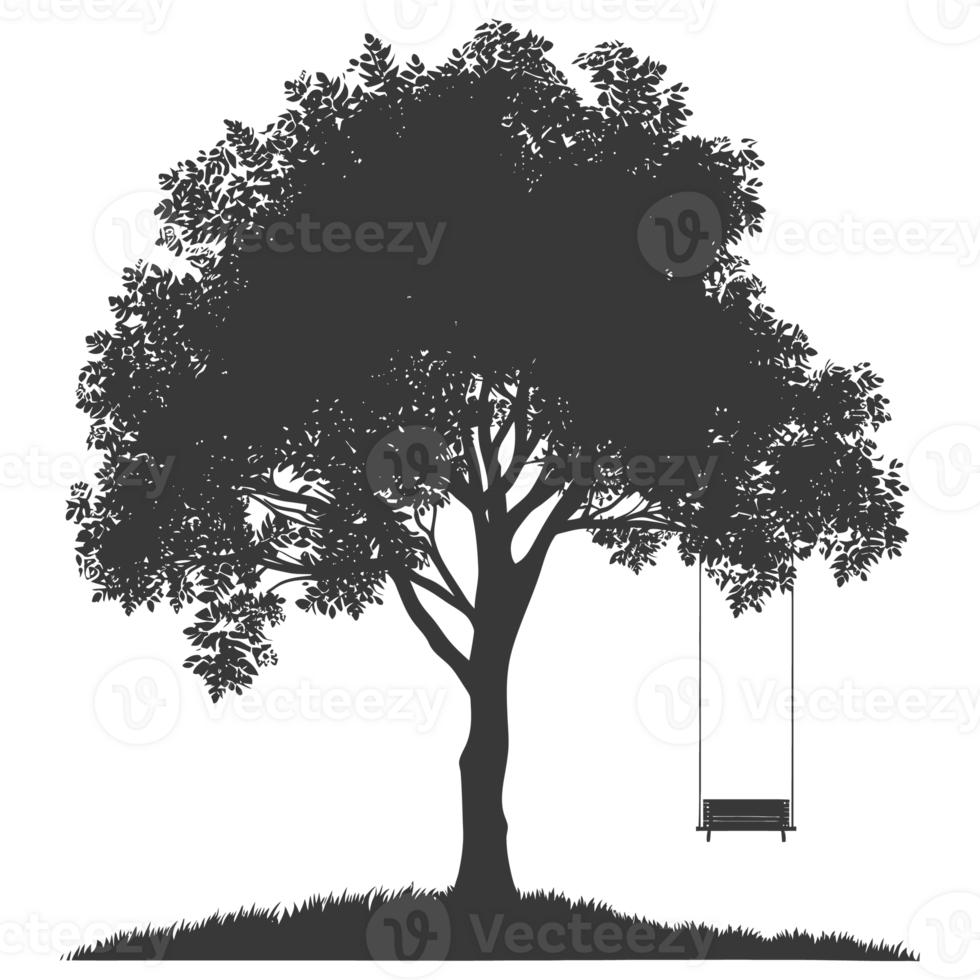 AI generated Silhouette Tree With A Swing black color only png