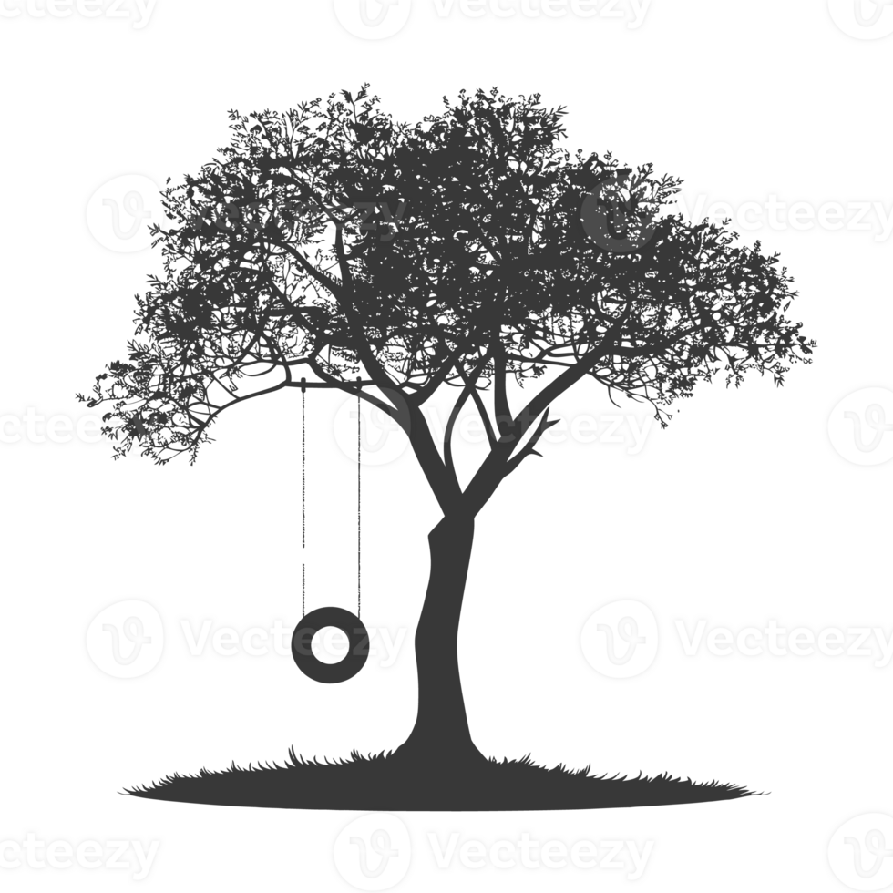 AI generated Silhouette Tree With A Tyre Swing black color only png