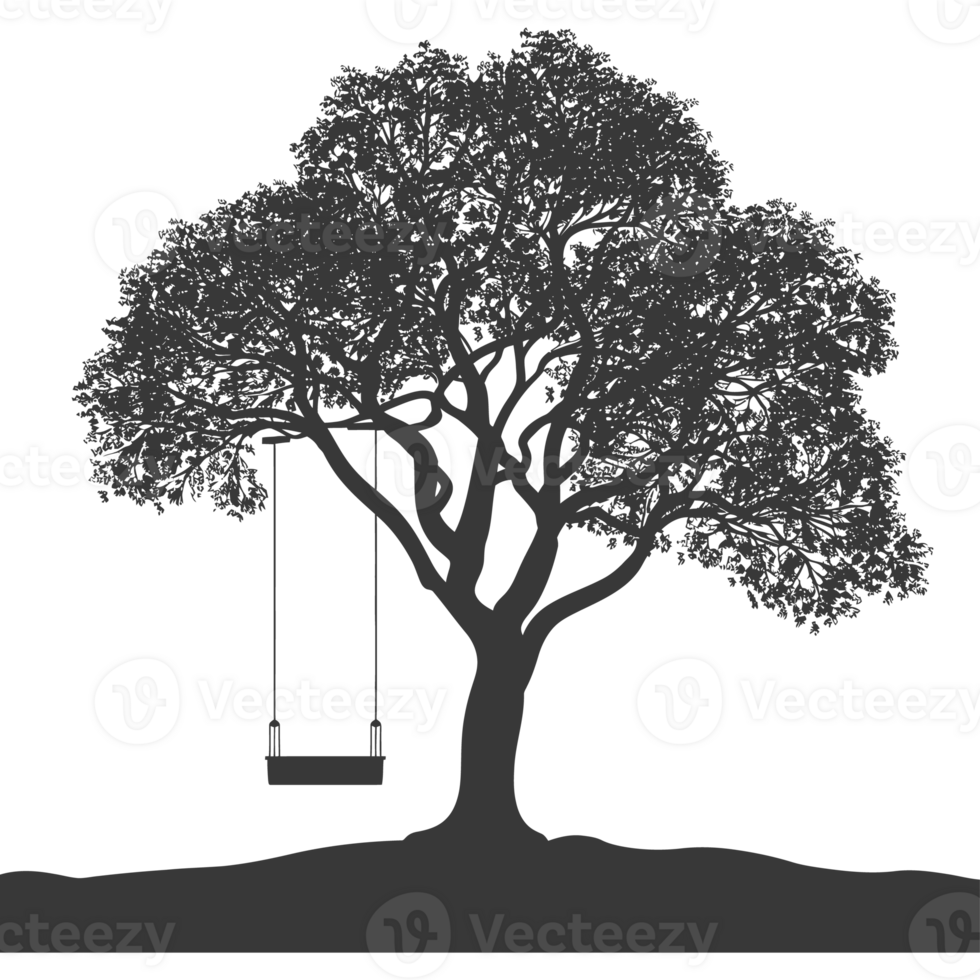 AI generated Silhouette Tree With A Swing black color only png