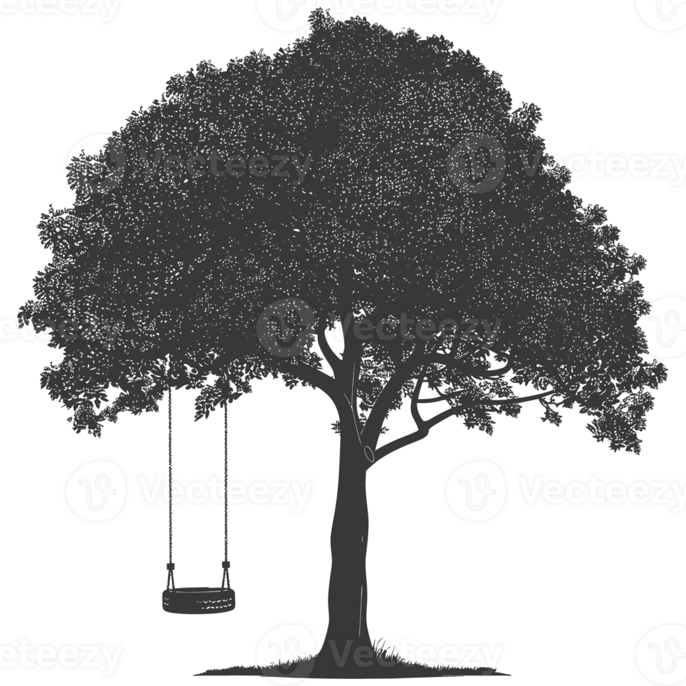 AI generated Silhouette Tree With A Tyre Swing black color only png
