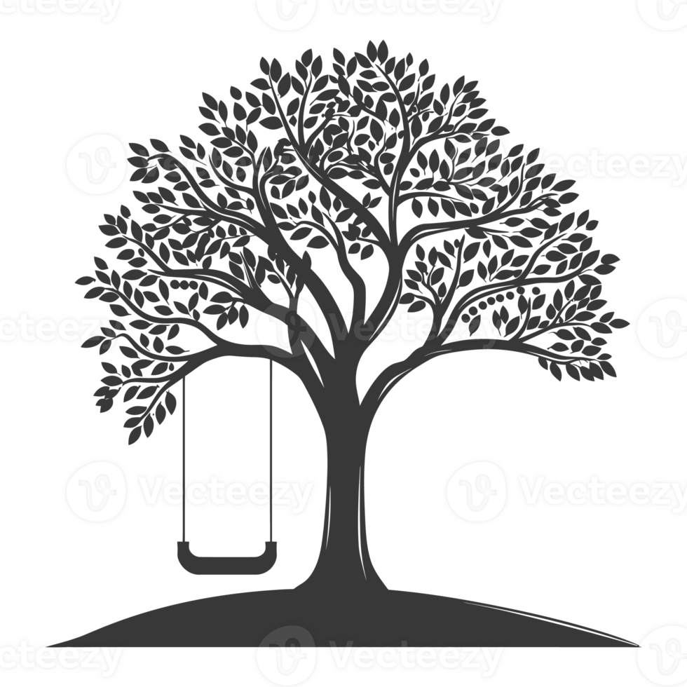 AI generated Silhouette Tree With A Swing black color only png