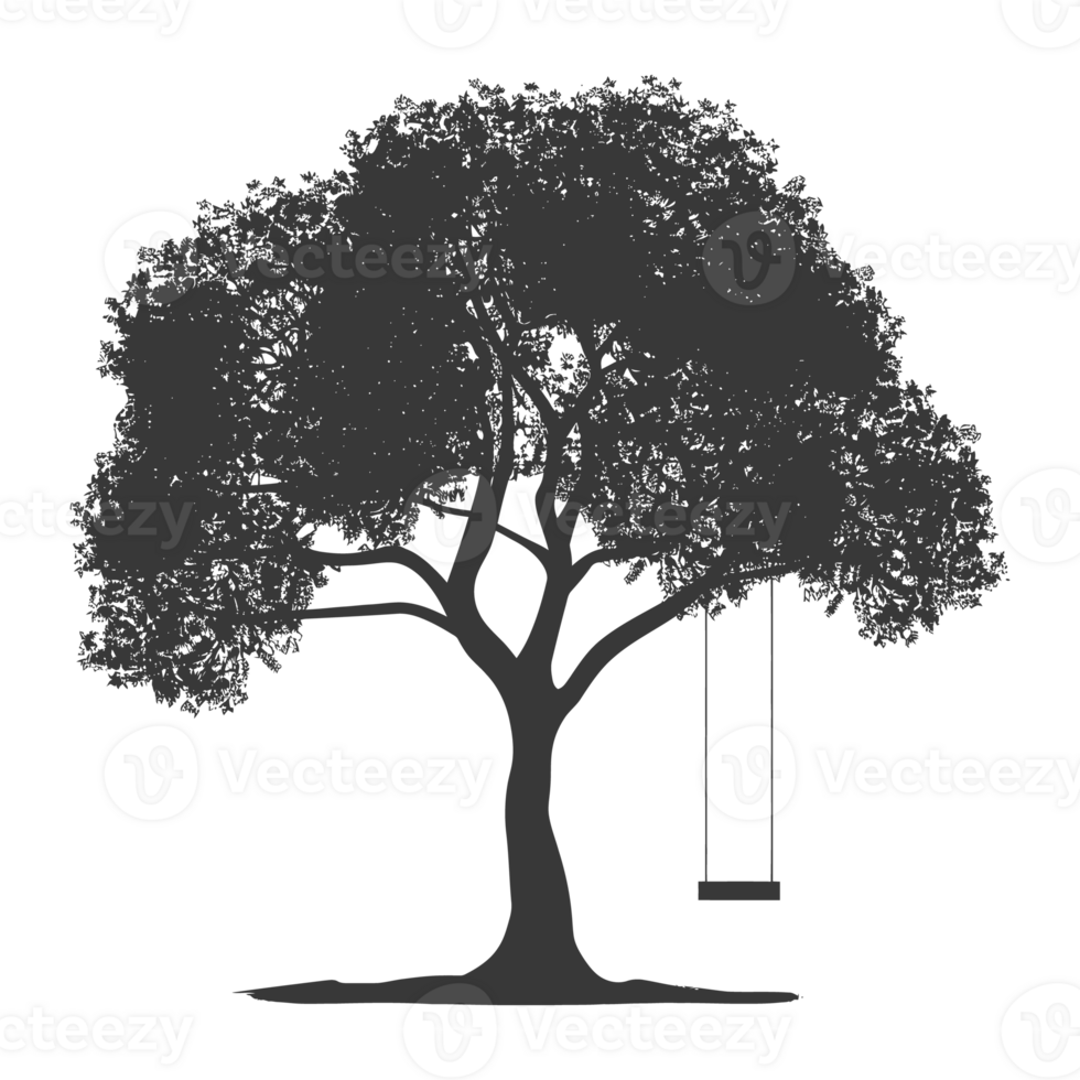 AI generated Silhouette Tree With A Swing black color only png