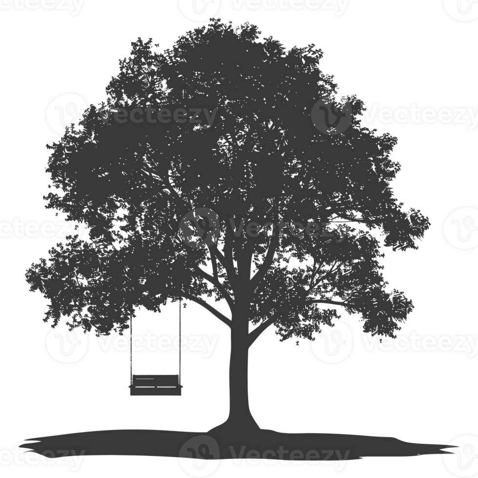 AI generated Silhouette Tree With A Swing black color only png