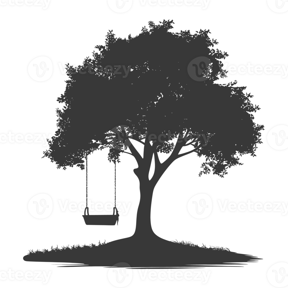 AI generated Silhouette Tree With A Swing black color only png