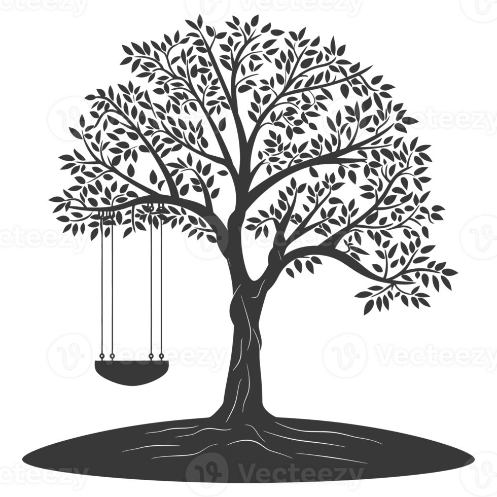 AI generated Silhouette Tree With A Swing black color only png