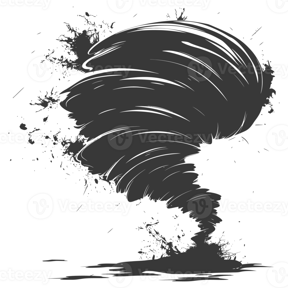 AI generated Silhouette Tornado whirlwind black color only png