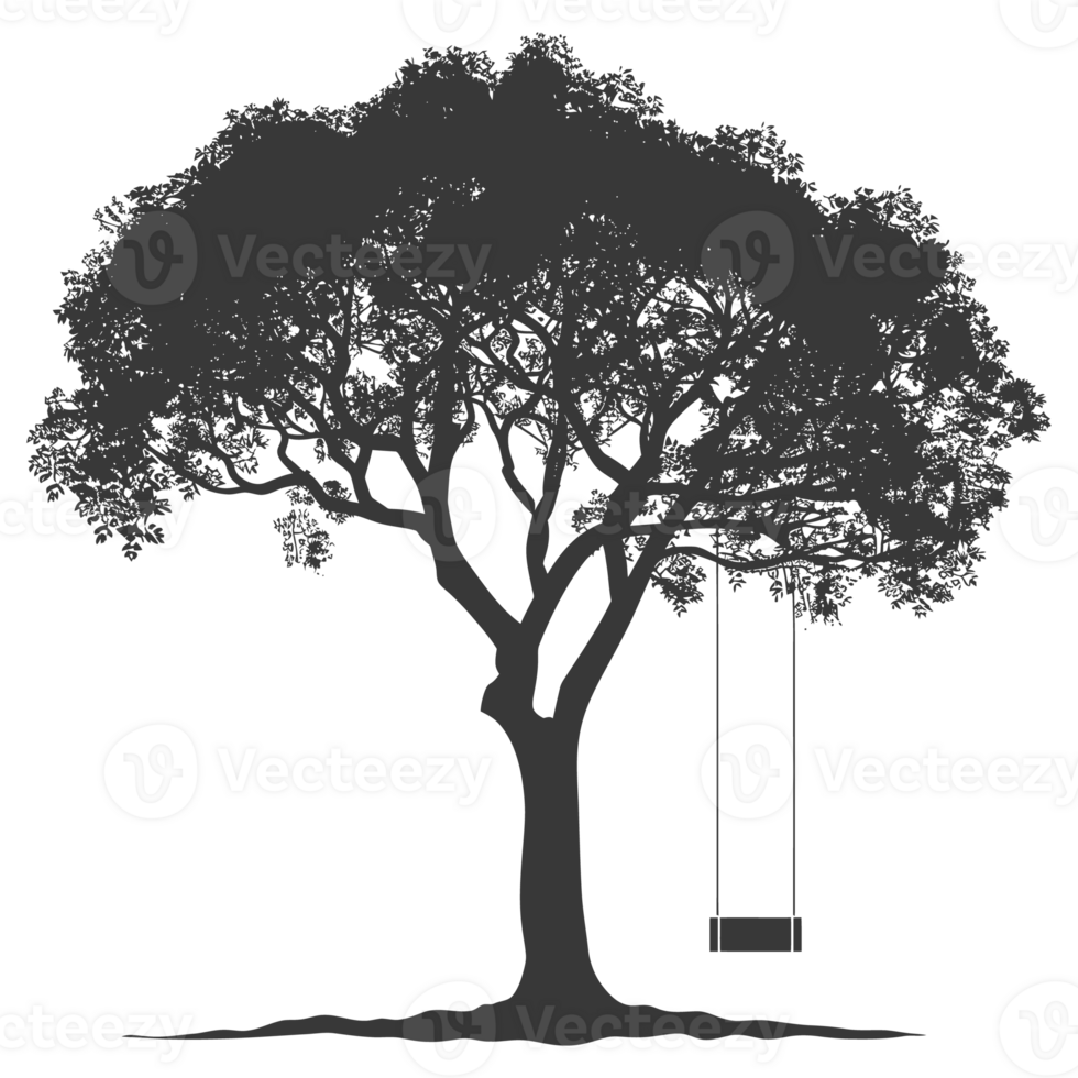 AI generated Silhouette Tree With A Swing black color only png