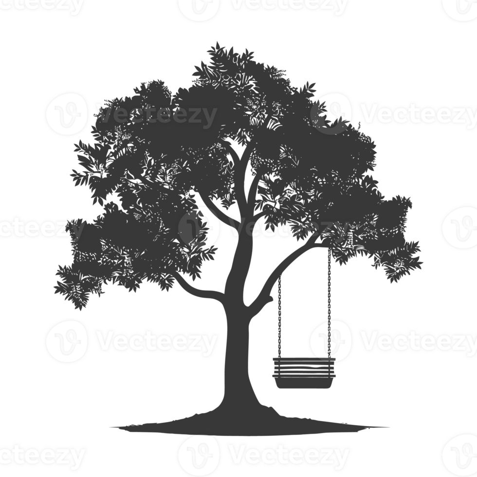 AI generated Silhouette Tree With A Swing black color only png
