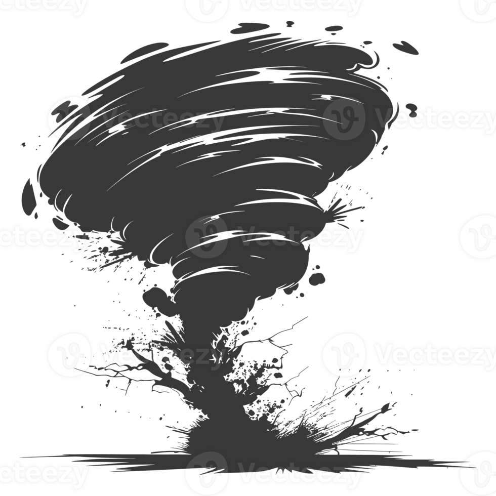 AI generated Silhouette Tornado whirlwind black color only png