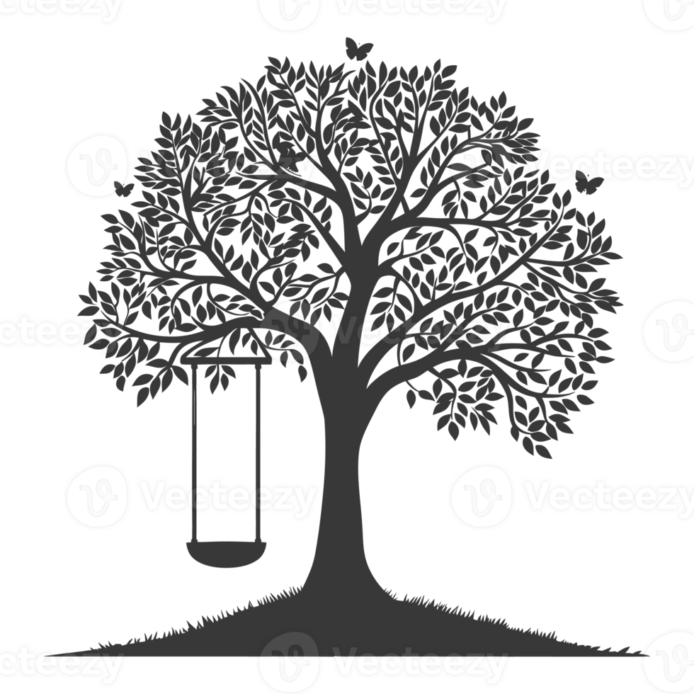 AI generated Silhouette Tree With A Swing black color only png