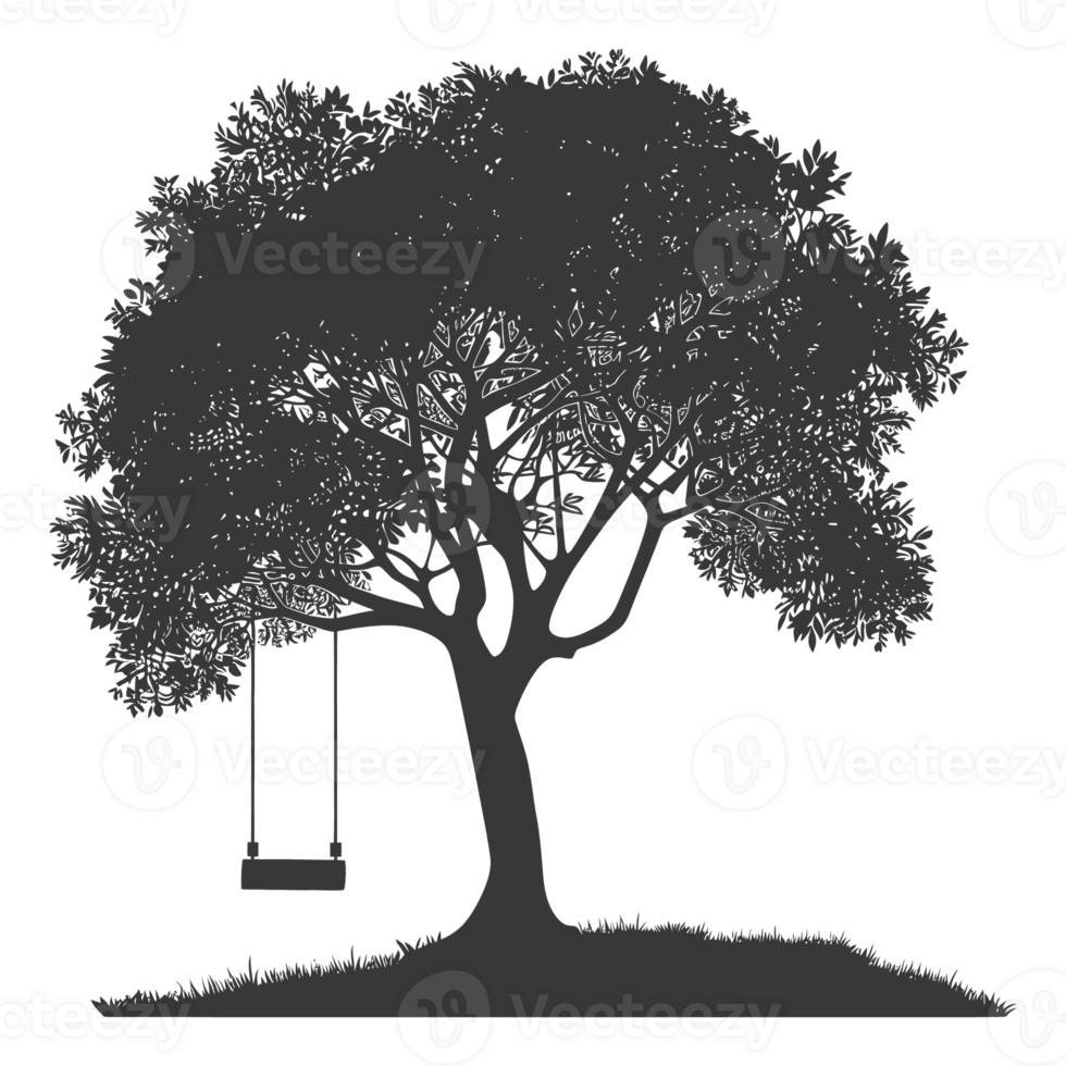 AI generated Silhouette Tree With A Swing black color only png