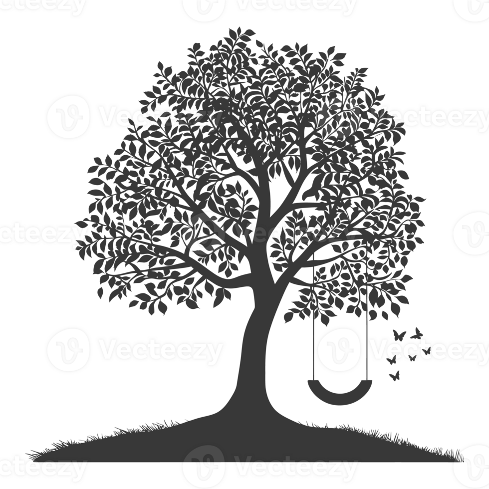 AI generated Silhouette Tree With A Swing black color only png