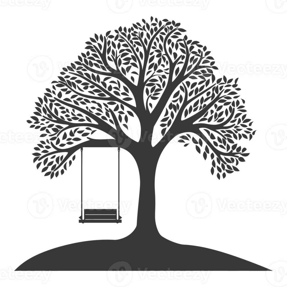 AI generated Silhouette Tree With A Swing black color only png