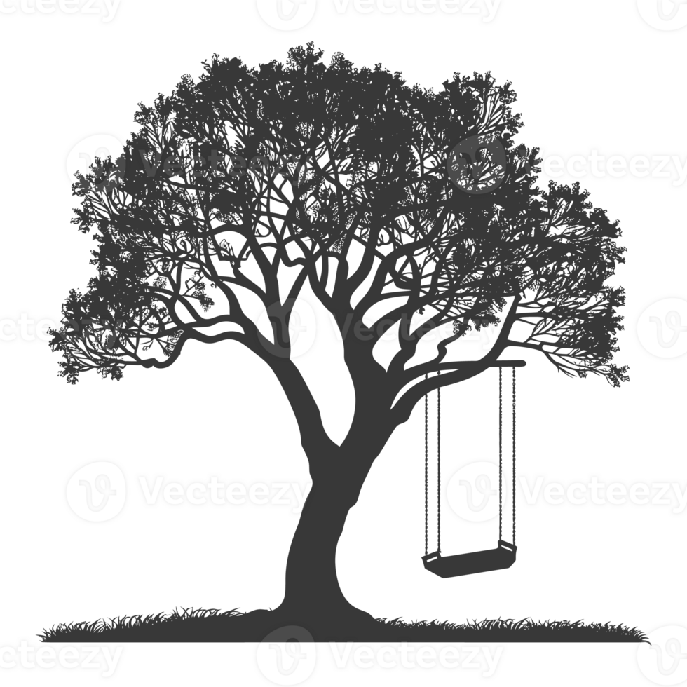 AI generated Silhouette Tree With A Swing black color only png