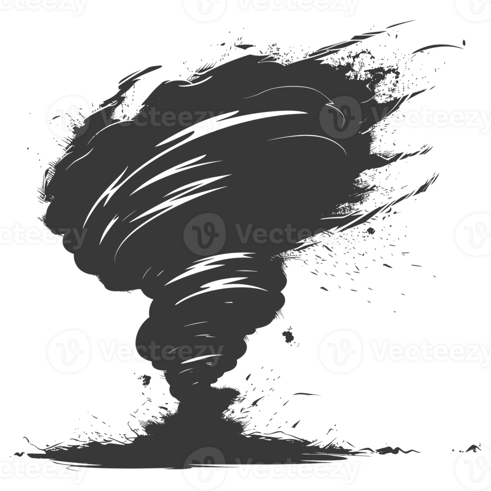 AI generated Silhouette Tornado whirlwind black color only png