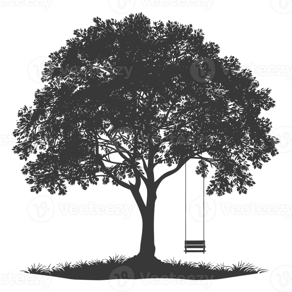 AI generated Silhouette Tree With A Swing black color only png