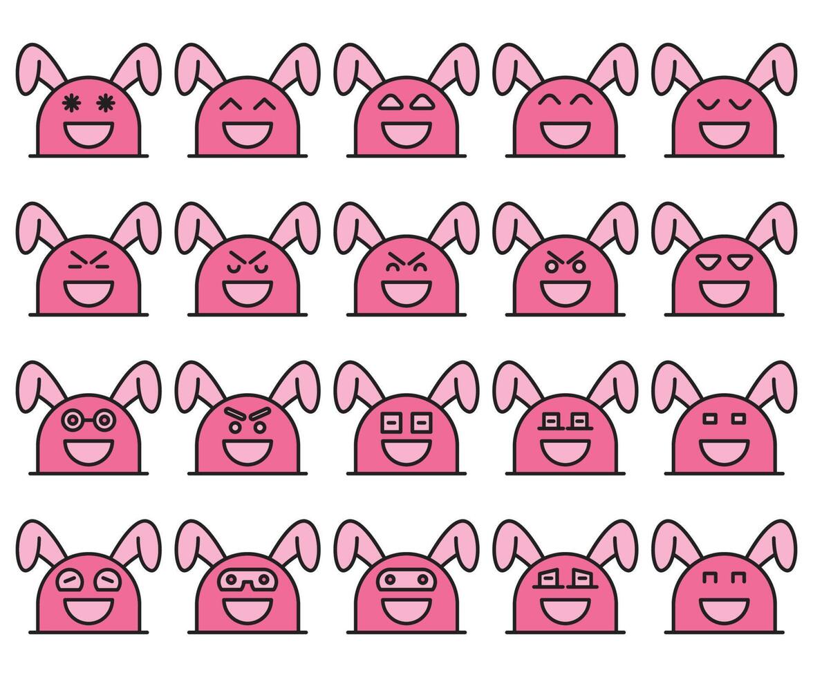 rabbit emoticons set vector