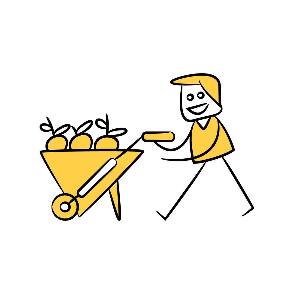 man carrying fruit on trolley illustration vector